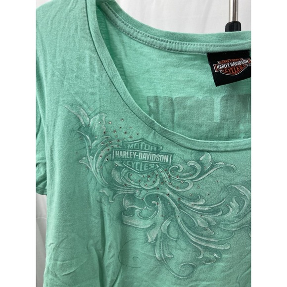 Harley Davidson Womens Mint Green Flaming Gorge Wyoming Graphic Tee Rhinestone L - Picture 4 of 6